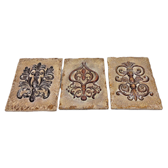 Southern Living at Home Decorative Stone Wall Plaques Fleur De Lis Tile 3 Pcs - Picture 2 of 9